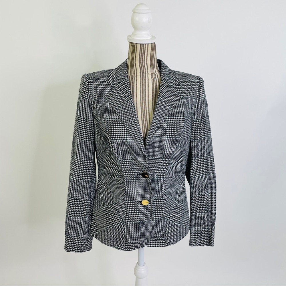 Escada Houndstooth Green Gold 2 Button Blazer